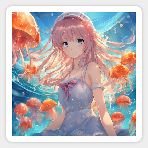 Anime girl with jellyfishes Magnet by animegirlnft